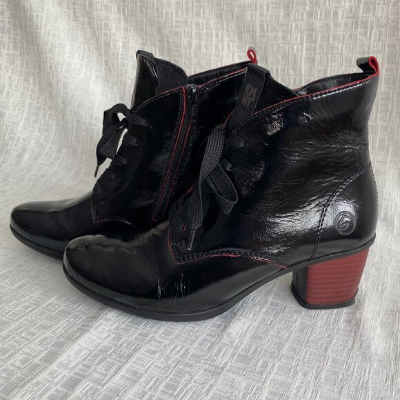 Remonte Patent Leather Black & Red Ankle Boots Sz 8.5 - Picture 3 of 16